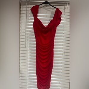 SHEIN Red Cowl Neck Ruched Cocktail Dress